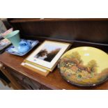 Photograph of Bedford Embankment plus a pastel drawing, country house and folly, plaster wall plaque