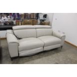 Cream leather effect 3 seater electric reclining sofa