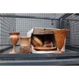5522 - Cage containing a quantity of Treen to include bowls, finials and a page turner