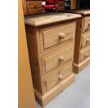 Narrow pine 3 drawer bedside cabinet