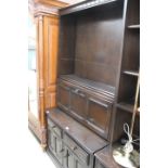 Dark Ercol dresser with full front drinks cabinet, drawers and cupboards under