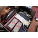 Box containing a quantity of boxed cutlery, serving trays and loose cutlery