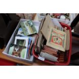 2 boxes containing postcards and cigarette and tea card albums