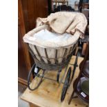 Metal and wicker dolls pram