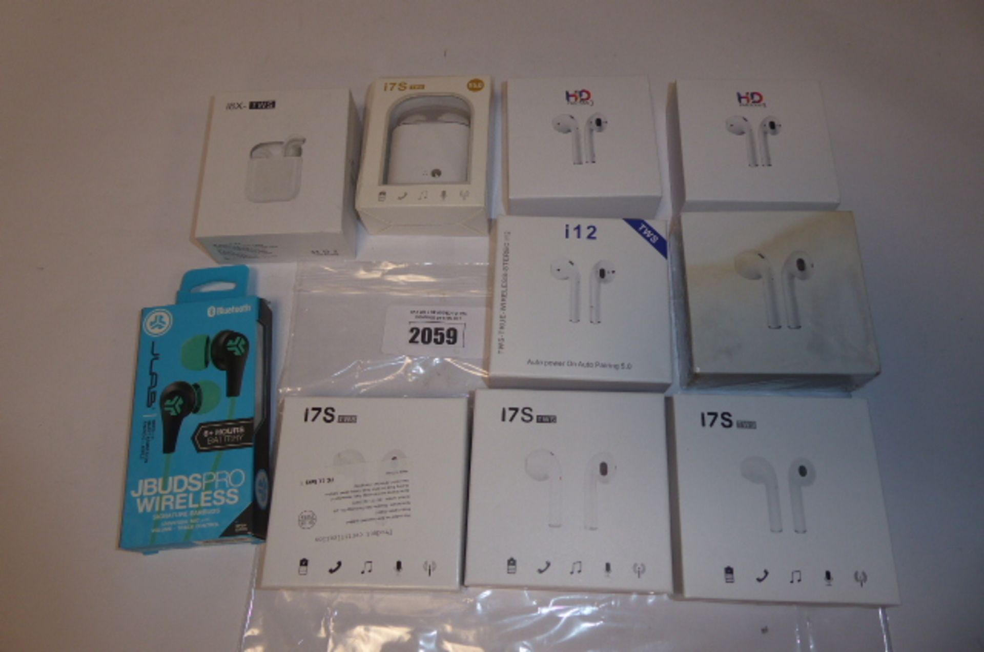 Bag of Ten various in-ear blutooth earphones i12, i7s, etc