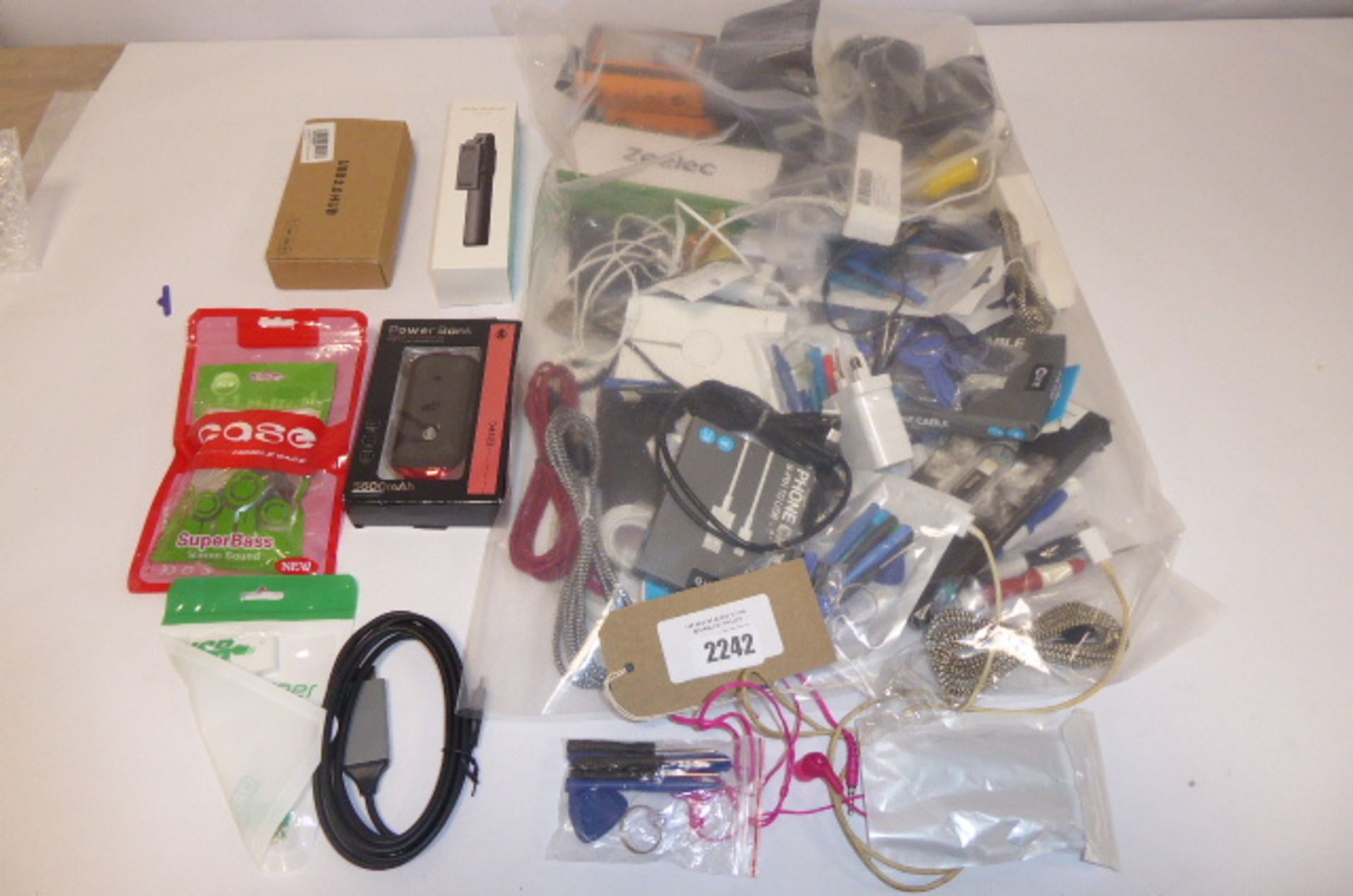 Bag of boxed and loose mobile phone accessories, etc