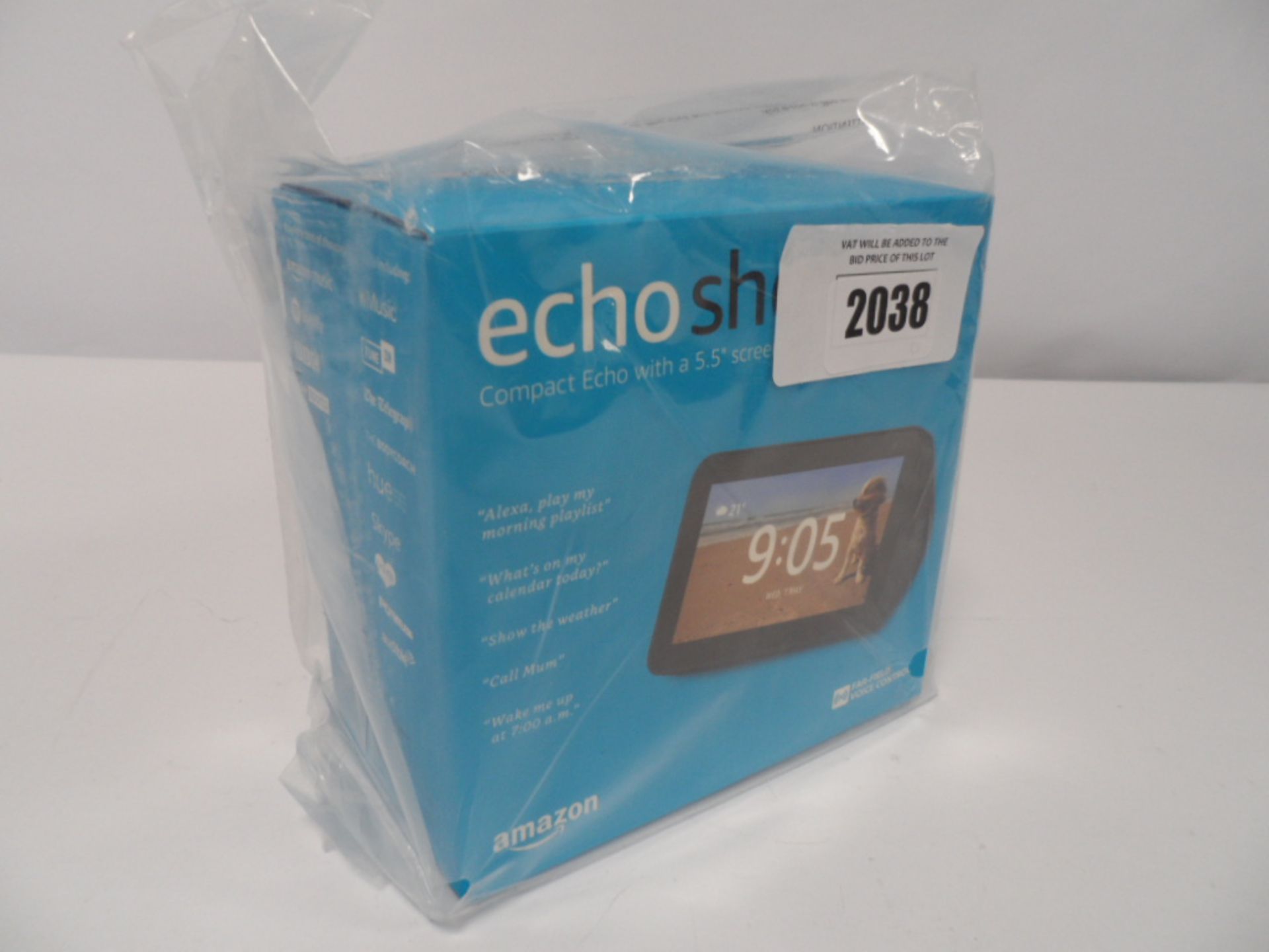 Amazon echo show 5 unit in sealed packaging.