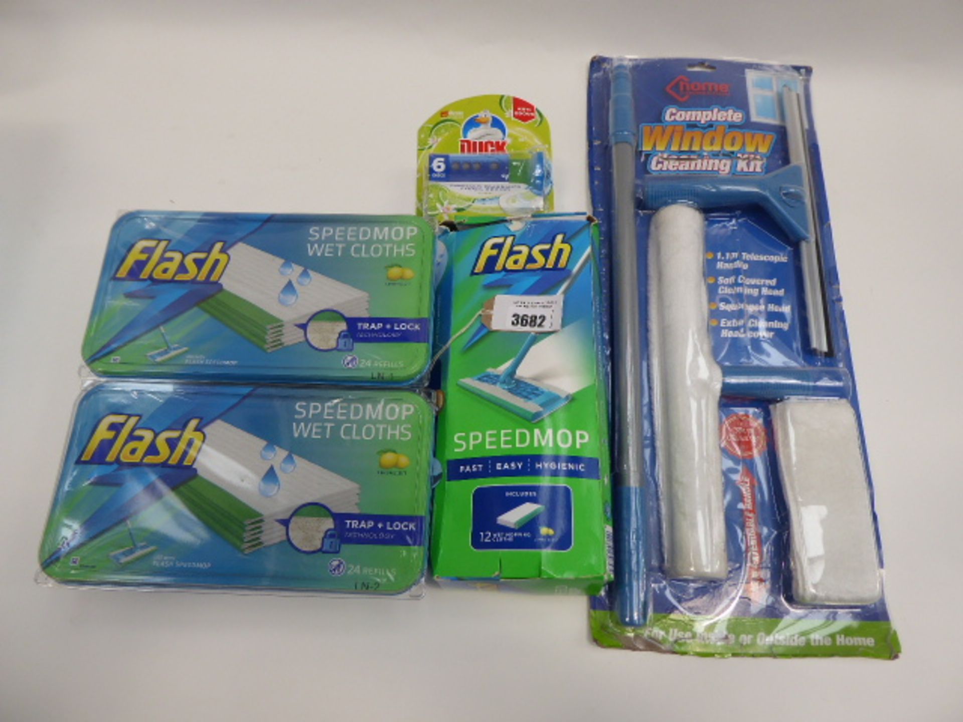 2x packs of Flash SpeedMop wet cloths, Flash SpeedMop, Complete Window Cleaning Kit and Duck Fresh