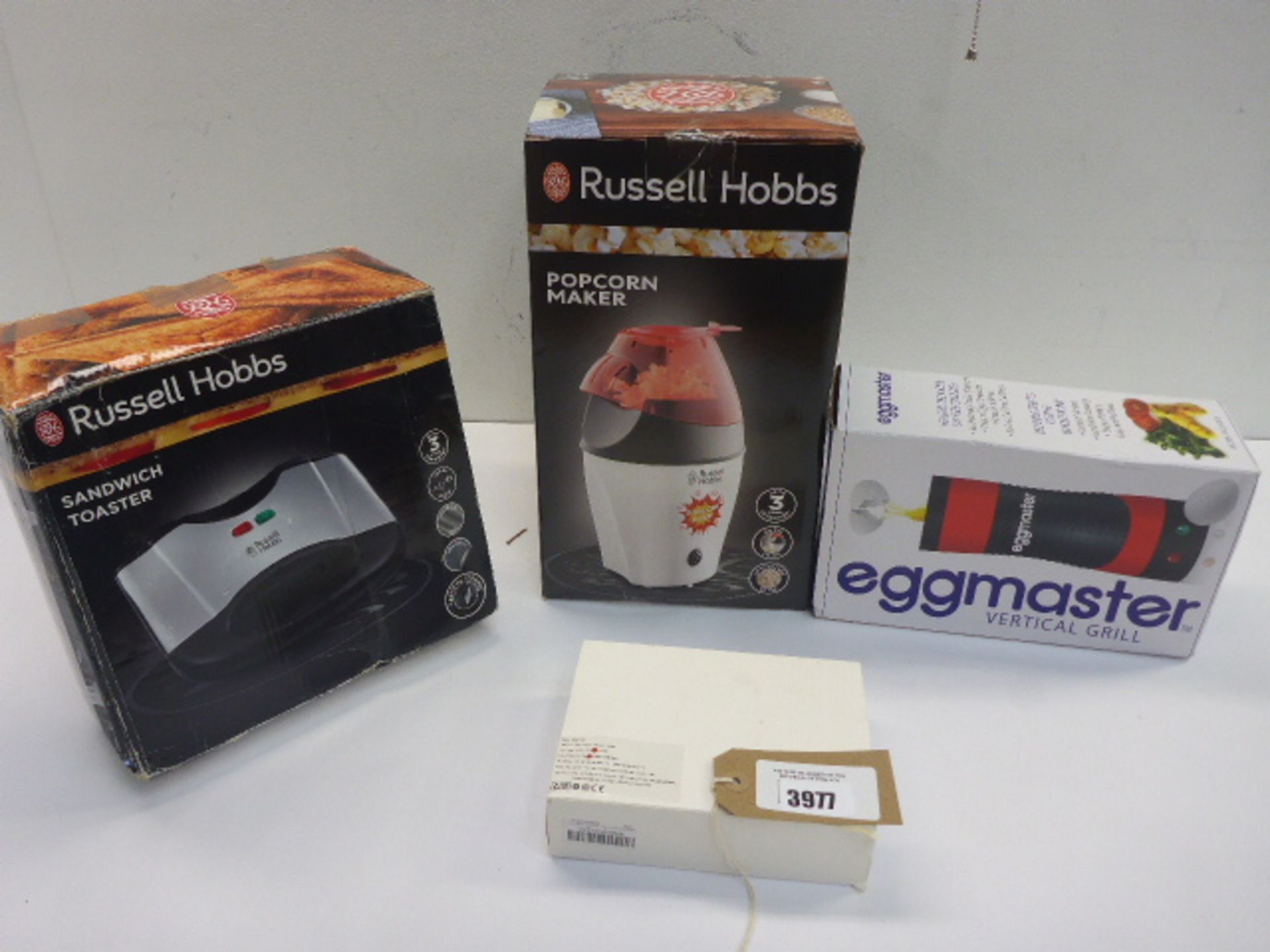Russell Hobbs popcorn maker & sandwich toaster, mug warmer and Eggmaster virtual grill