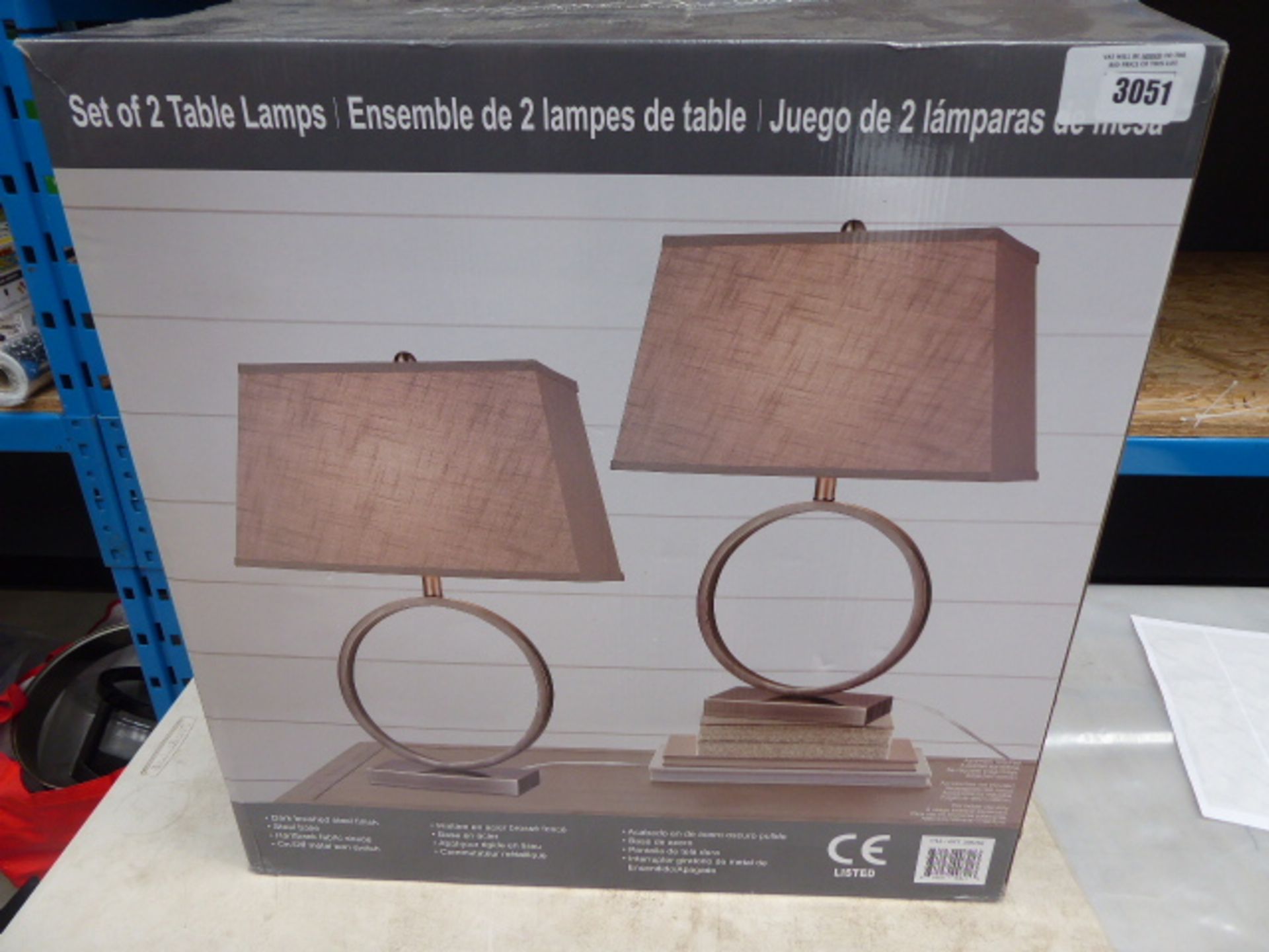 Box of 2 bridge design table lamps (missing lampshades)