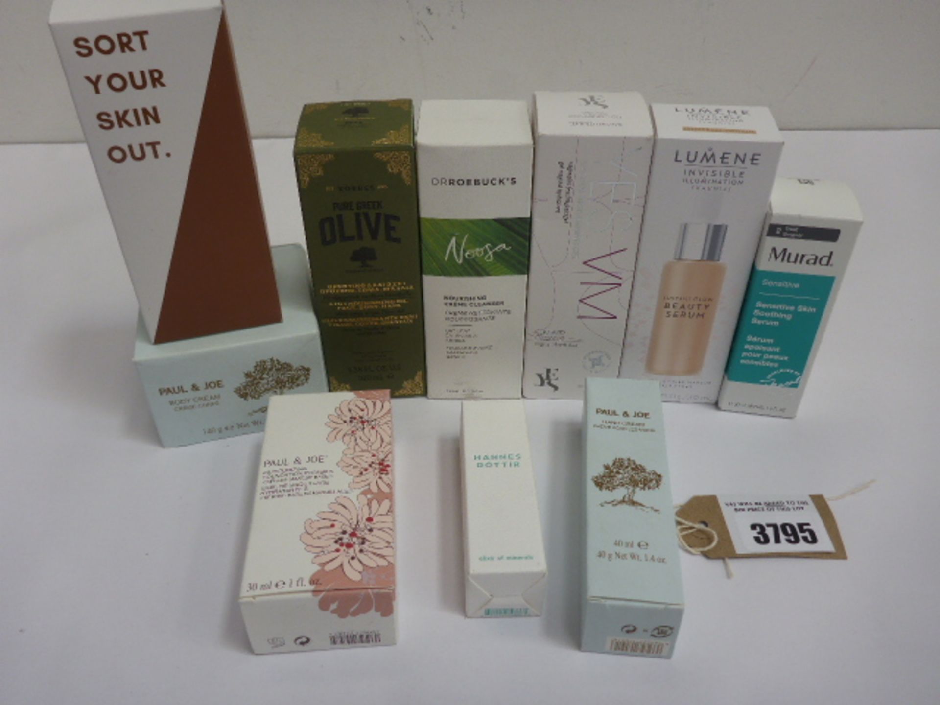 Bag of branded creams, serums, oils etc including Murad, Korres, Paul & Joe, Hannes Dottir etc