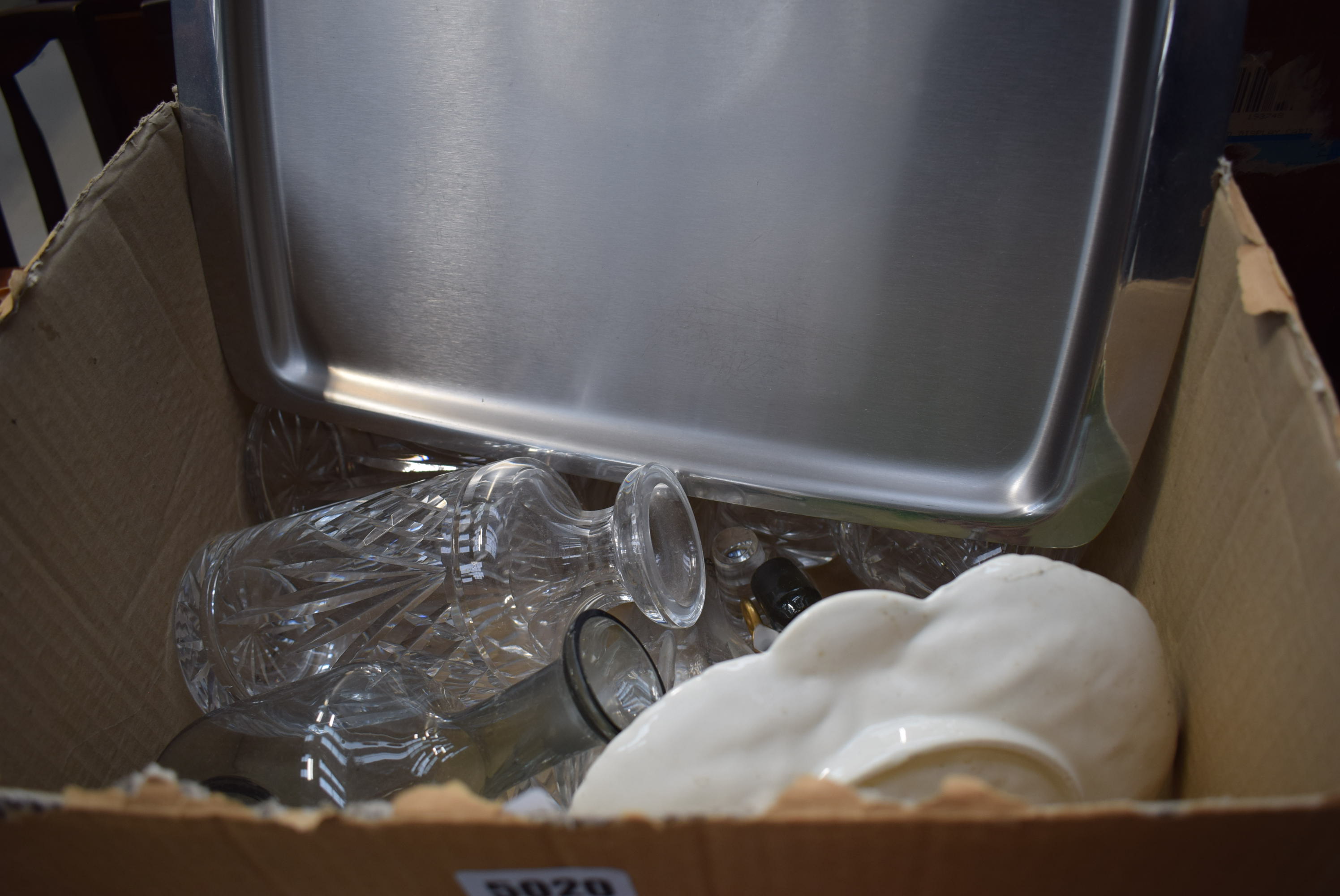 Two boxes of glassware and china including Doulton match holders, lidded tankard, - Image 2 of 2