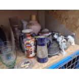 A pair of Japanese vases, a Royal Doulton jug, silver plated items, military service buttons,