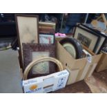 5026 Two boxes of rural watercolours, portraits, Oriental prints, books etc.