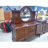 1920's walnut mirror back sideboard with 3 central drawers