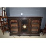 5008(2wks ago) An Aesthetic Movement ebonised glazed sideboard with jasperware panel