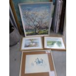 Print with horseman, prints with rural scenes,