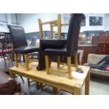 5160 An oak dining table and six brown leather effect chairs