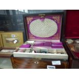 A Victorian jewellery box and quantity of costume jewellery and ephemera