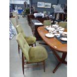 Four Vansons teak and green upholstered dining chairs