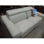 Cream leather effect reclining 3 seater sofa