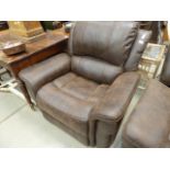 Dark brown leather effect reclining armchair