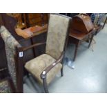 Brown floral upholstered beech armchair