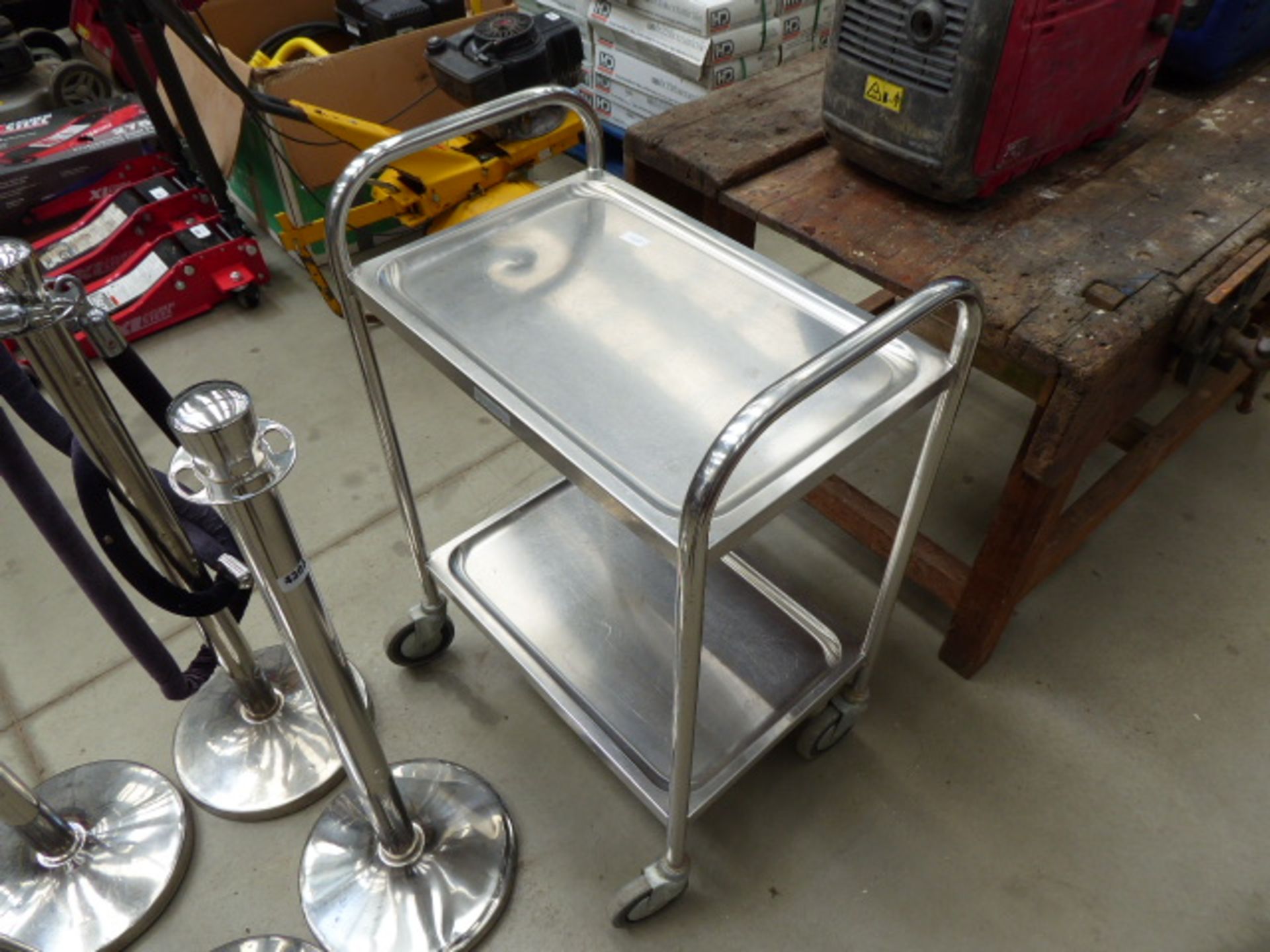 Stainless steel 4 wheel double shelf trolley