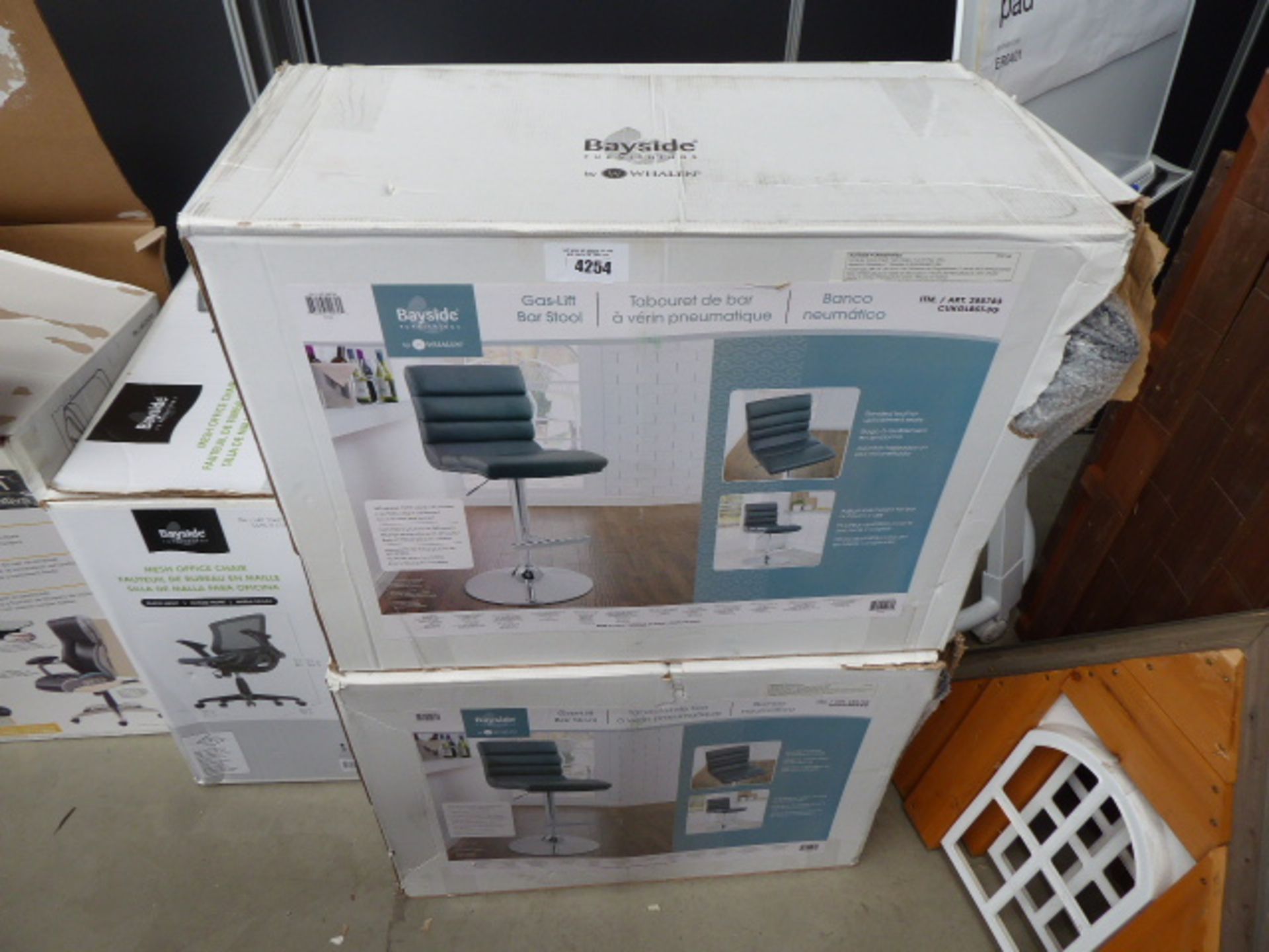 2 Boxed grey bar stools (parts only)