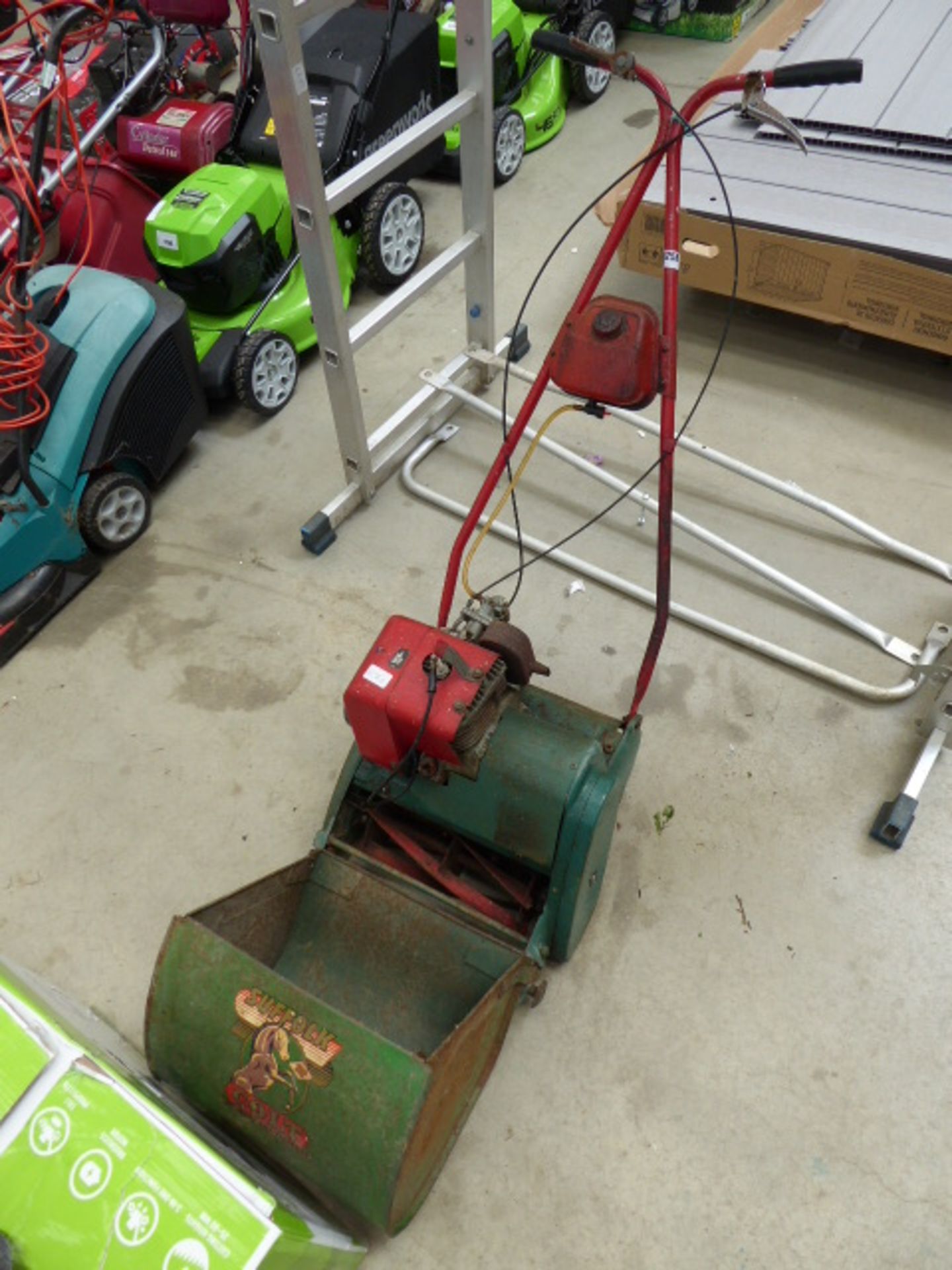 Suffolk Punch petrol powered cylinder mower with grass box