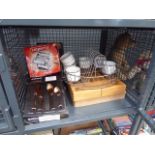 Cage containing cutlery, kitchen tidy,
