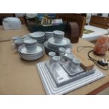 Quantity of waterside grey polka dot patterned crockery