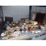 Cage containing silver plate, pewter,