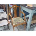 Pine carver chair with upholstered drop in seat