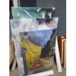 Quantity of modern wall hangings to include Van Gogh,