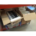 6 boxes containing keyboards and computer parts