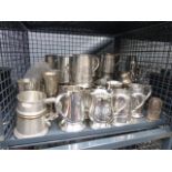 Cage containing a quantity of silver plated ale mugs