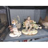 Cage containing Capo di Monte figures plus Lladro figure (af)