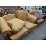 Geoff Banks gold floral fabric 2 seater sofa plus a matching armchair