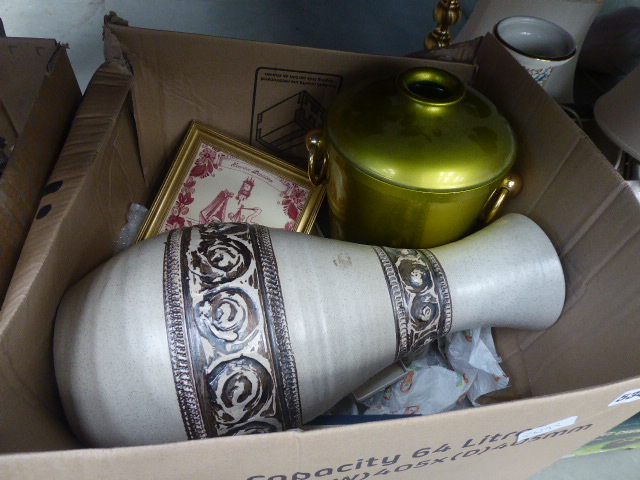 5 boxes containing silver plate to including galleried trays, studio pottery, - Image 3 of 5