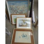 5194 - Quantity of paintings and prints to include men on horseback, French country house,