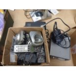 Bag and box containing Panasonic telephones,