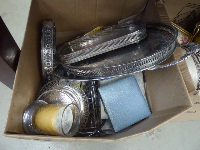 5 boxes containing silver plate to including galleried trays, studio pottery, - Image 2 of 5