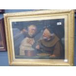 Framed and glazed print of 2 monks feeding
