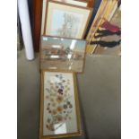 Pressed flower picture including a print of cowboys,