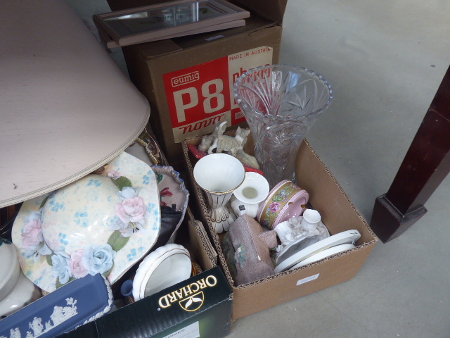 5 boxes containing silver plate to including galleried trays, studio pottery, - Image 5 of 5