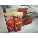 5 modern wall hangings to include abstracts and Tuscan scene