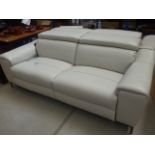 Cream leather effect reclining 3 seater sofa