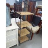 Wrought iron and wicker folding 4 tier what not stand