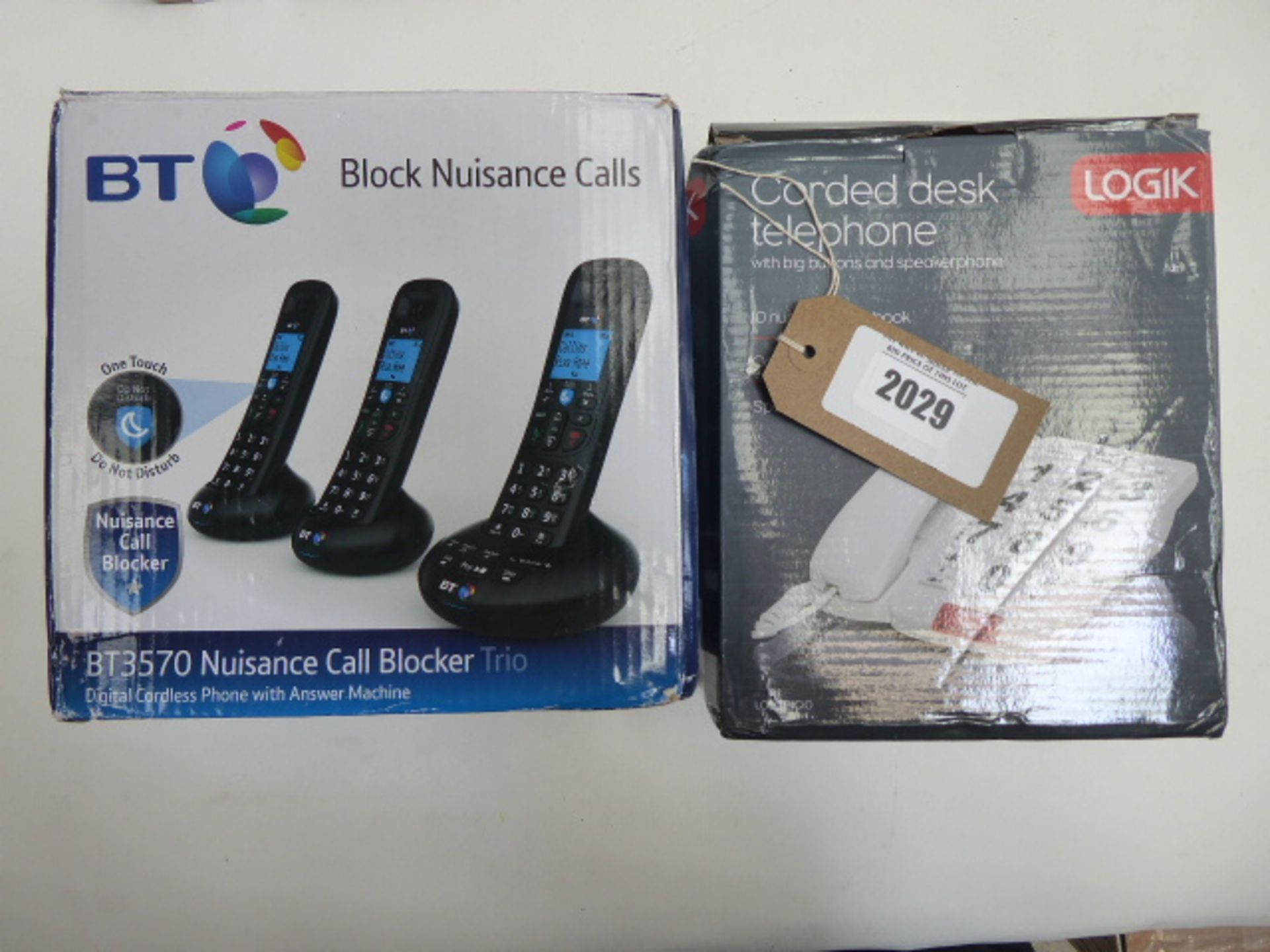 BT nuisance blocking home phone trio set and Logic big button corded phone